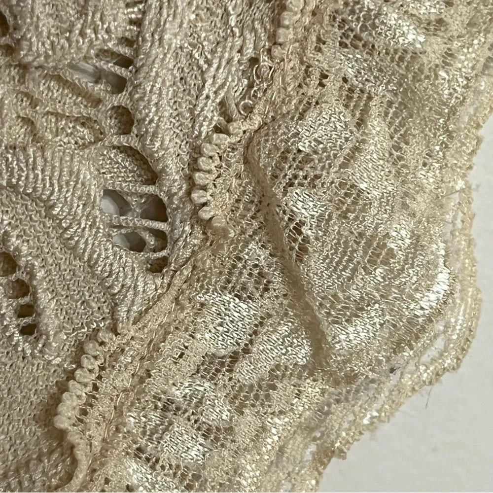 ADRIANNA PAPELL Women Size Small Beige Floral Lace Crew Neck Short Sleeve Blouse - Picture 10 of 13